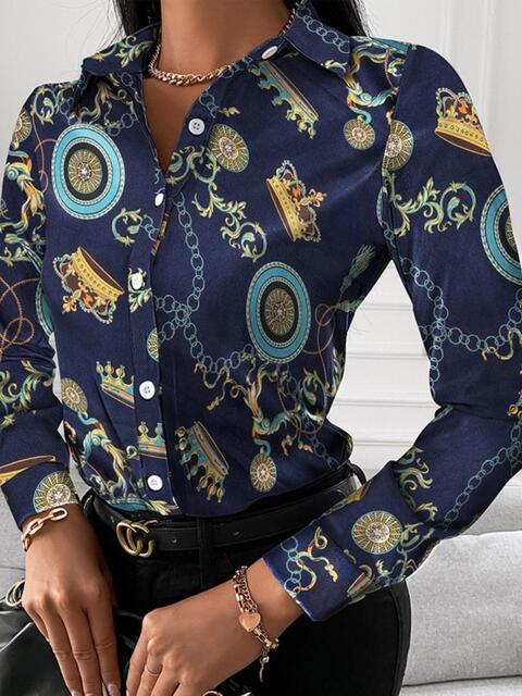 Printed Collared Neck Long Sleeve Shirt