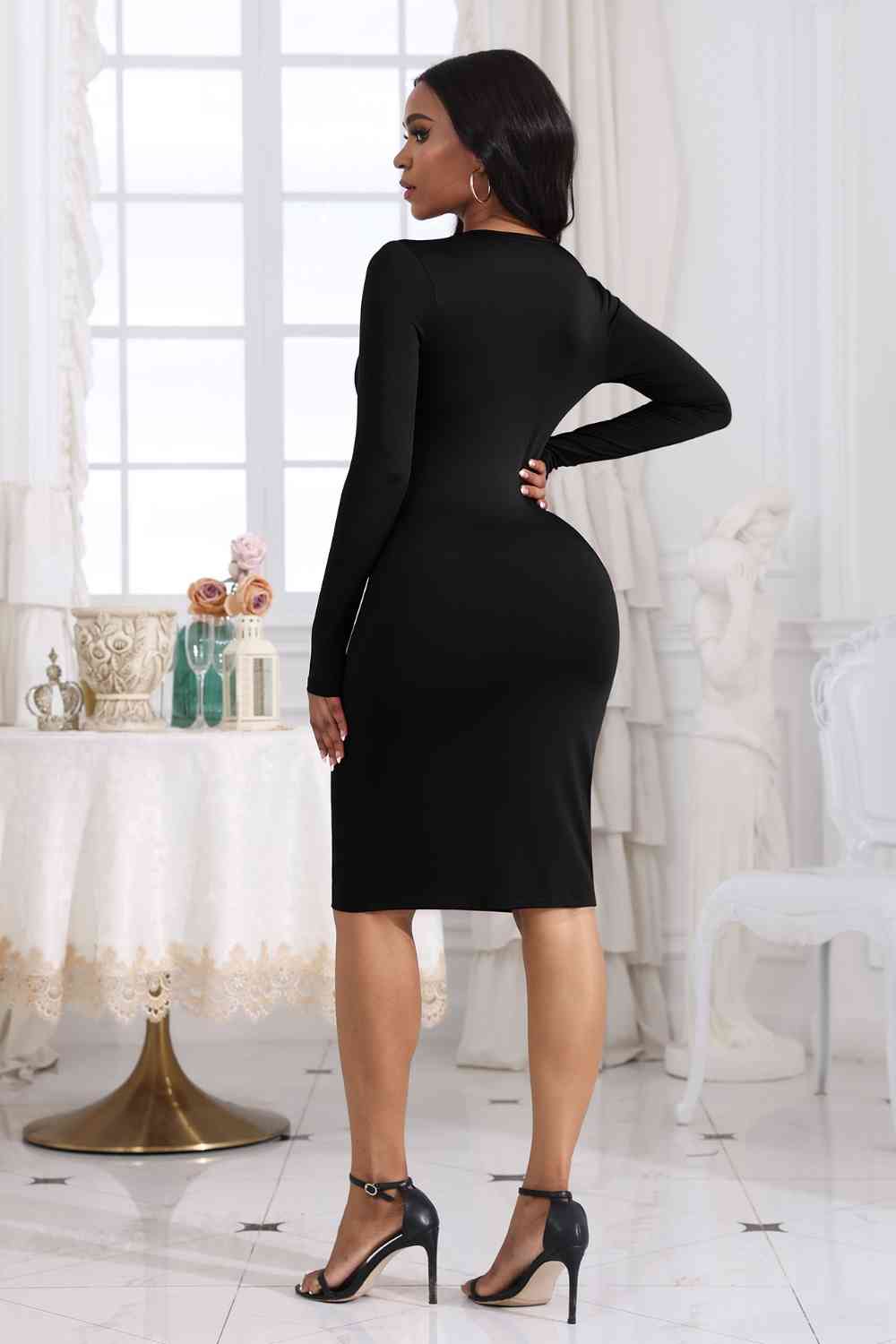 Cutout Twisted Long Sleeve Dress