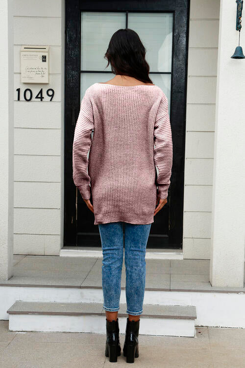 Boat Neck Dropped Shoulder Sweater