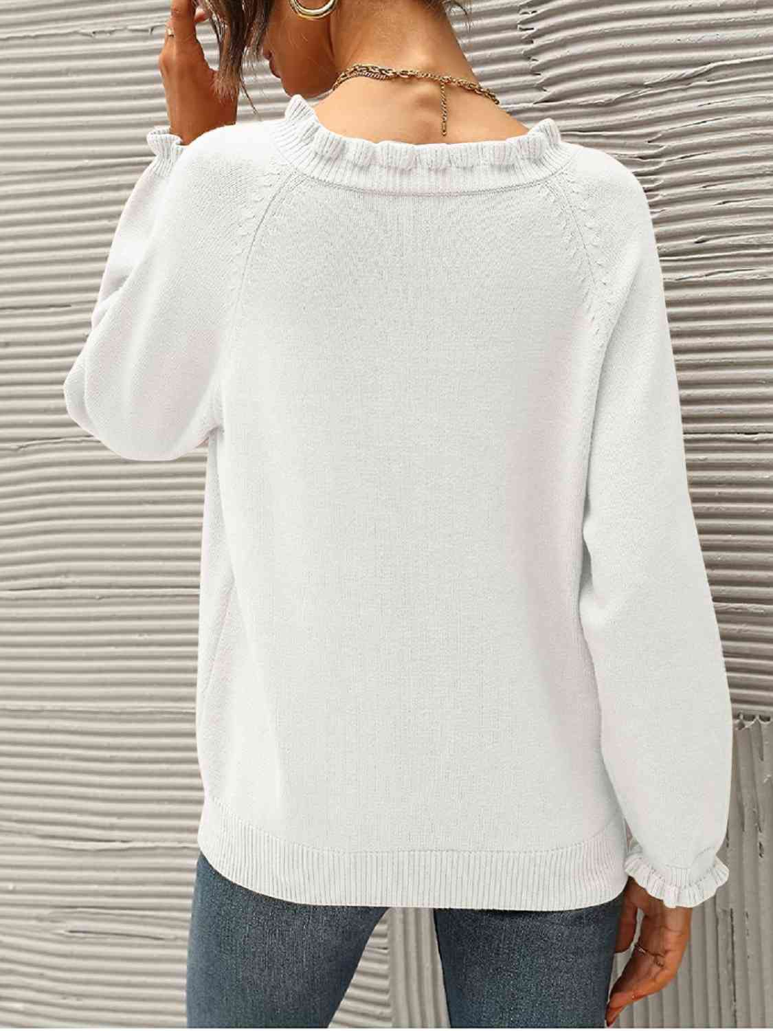 Ruffled Quarter-Button Sweater