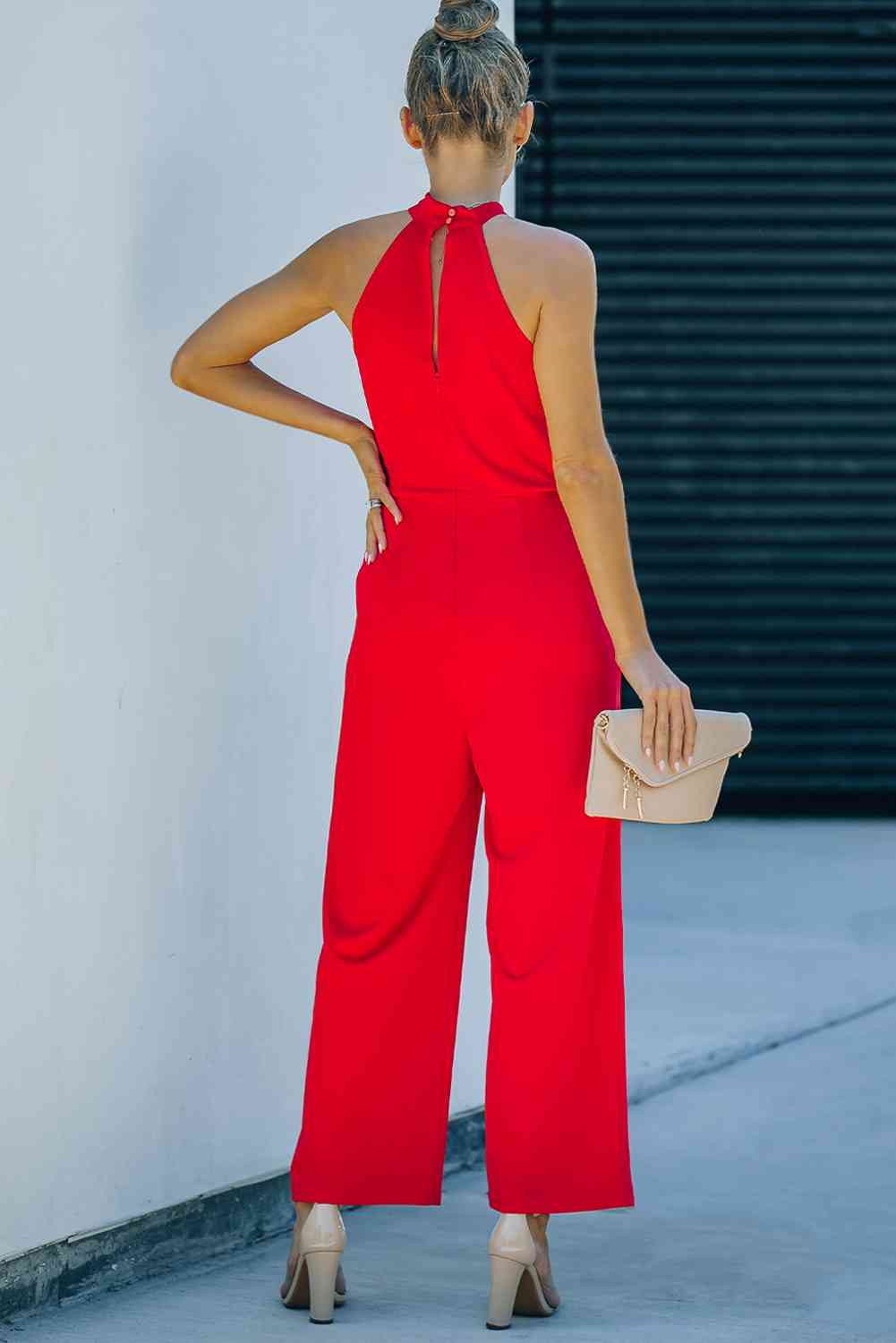 Twisted Grecian Neck Wide Leg Jumpsuit