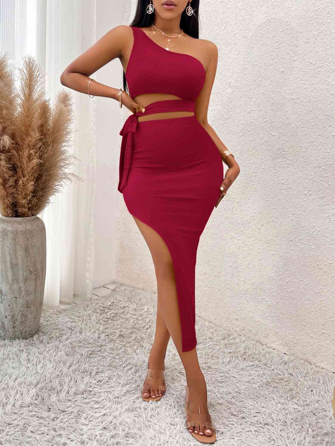 Tie Waist Asymmetrical Midi Dress