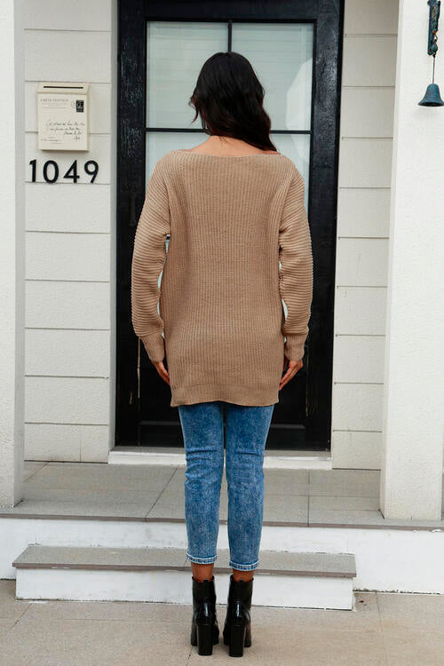 Boat Neck Dropped Shoulder Sweater