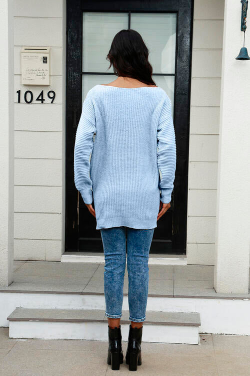 Boat Neck Dropped Shoulder Sweater