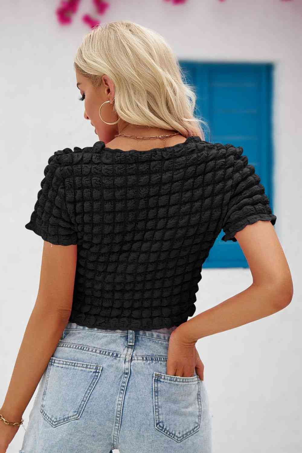 Round Neck Short Sleeve Crop Top