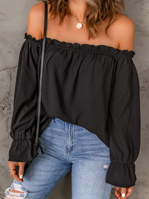 Off-Shoulder Flounce Sleeve Blouse