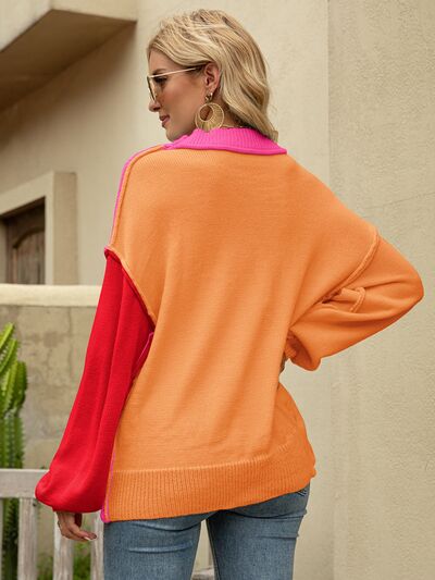 Color Block Dropped Shoulder Sweater