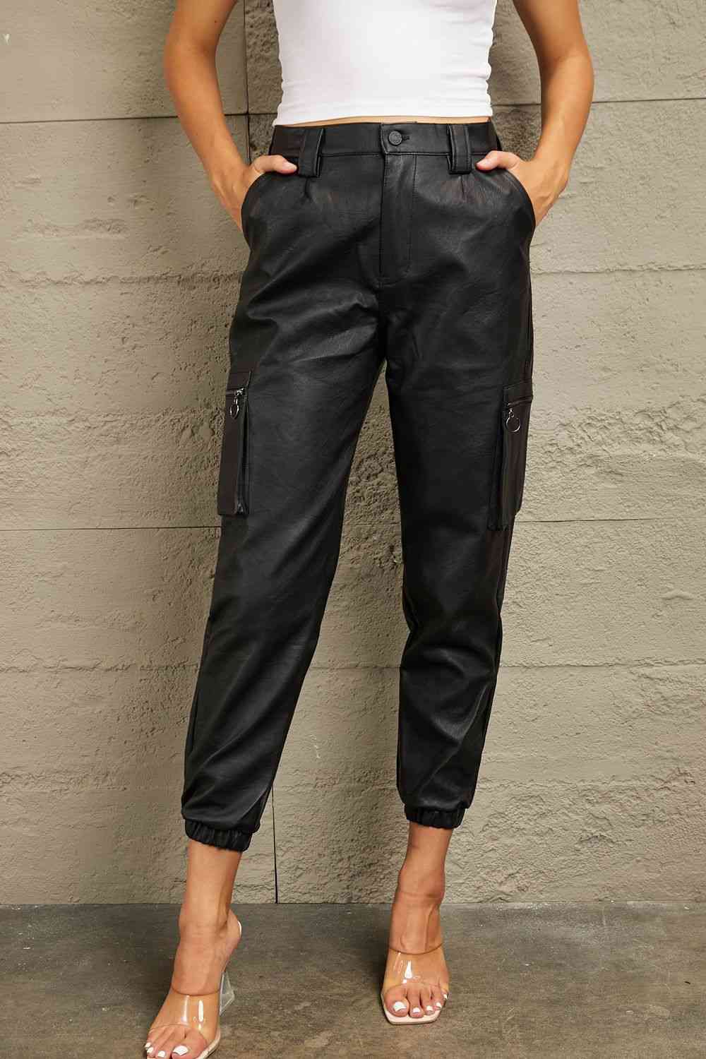 Kancan High Rise Faux Leather Joggers