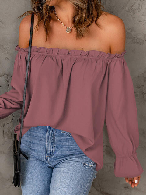 Off-Shoulder Flounce Sleeve Blouse