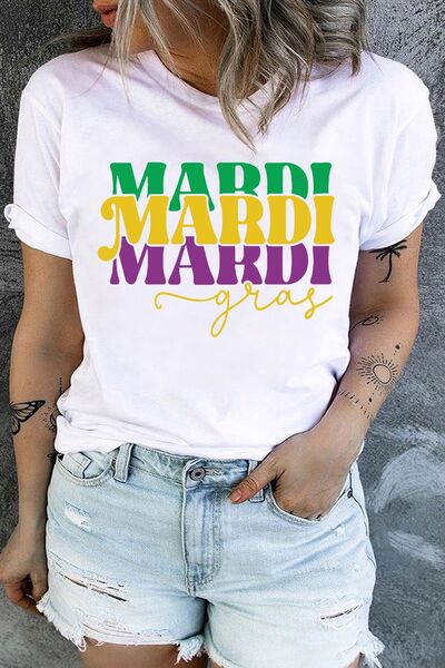 Plus Size MARDI GRAS Round Neck T-Shirt