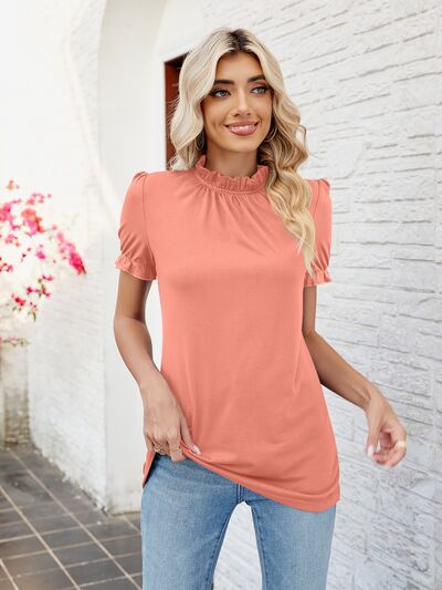 Frill Mock Neck Flounce Sleeve Blouse