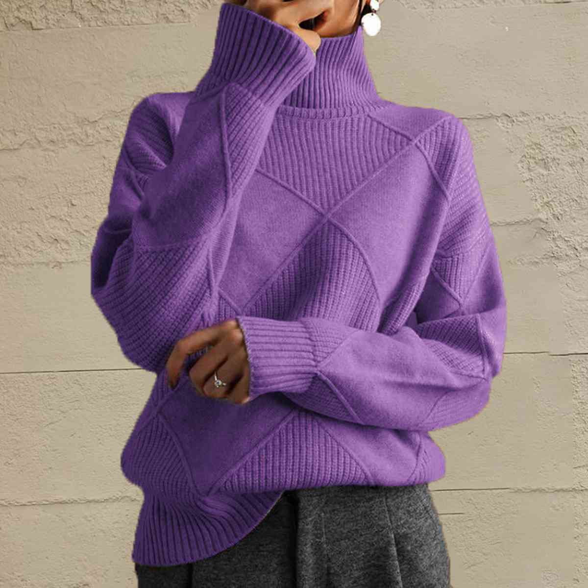 Geometric Turtleneck Long Sleeve Sweater