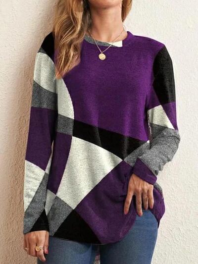 Geometric Round Neck Long Sleeve T-Shirt