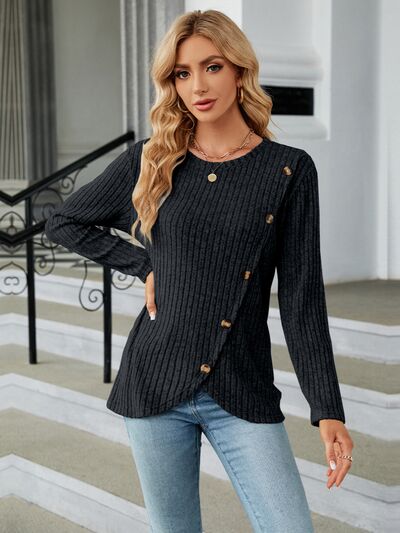 Round Neck Long Sleeve Blouse