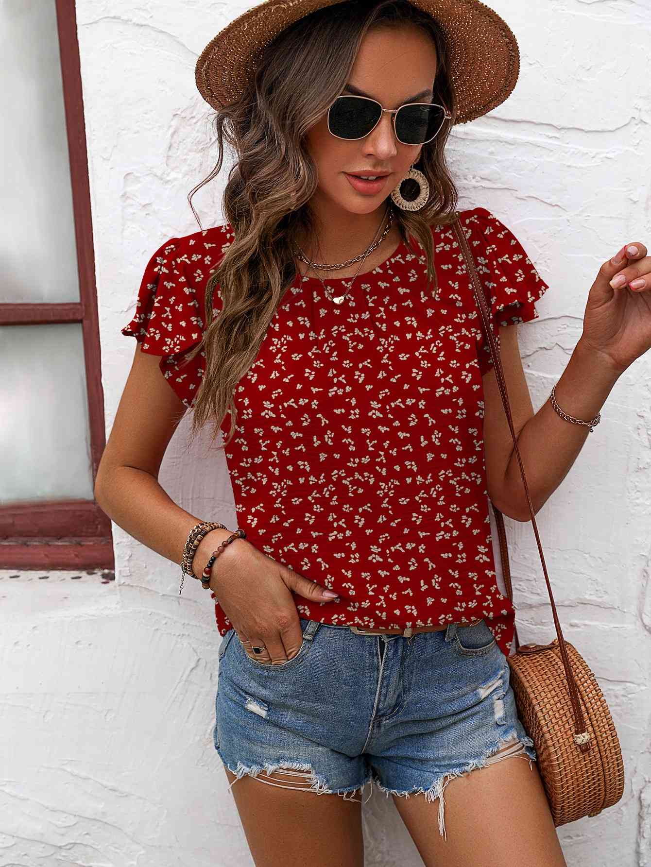 Textured Flutter Sleeve Blouse